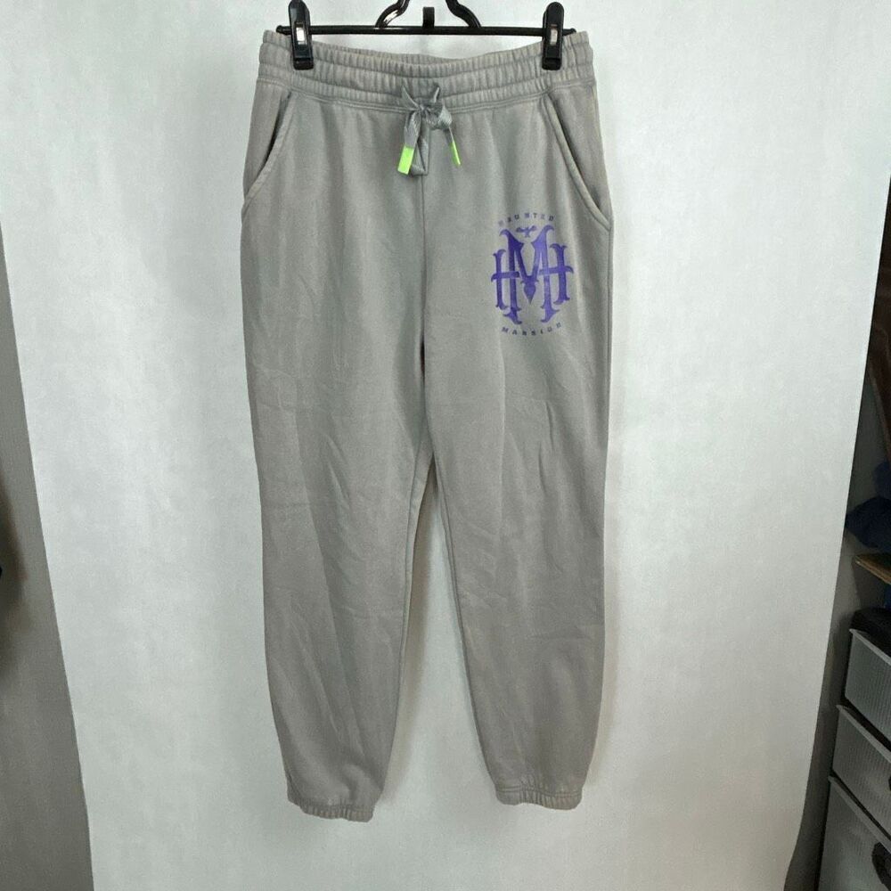 Disney Parks Sz Medium Sweatpants The Haunted Mansion THM Gray Purple Logo Jogge